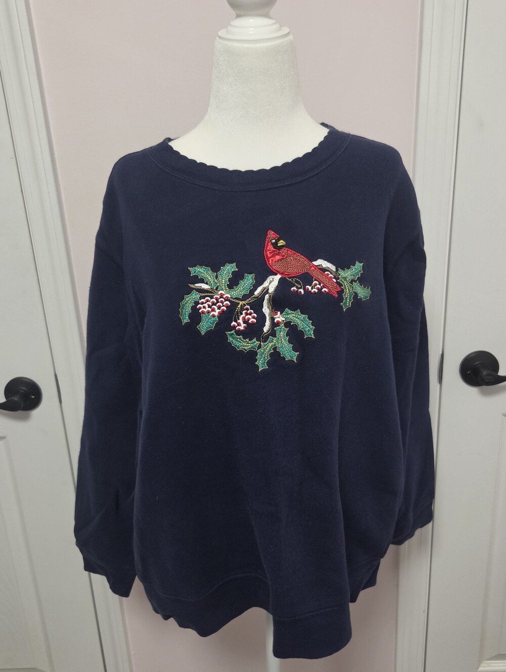 Basic Editions Vintage Crewneck Cardinal Bird Blue Cozy Pullover Sweater XL